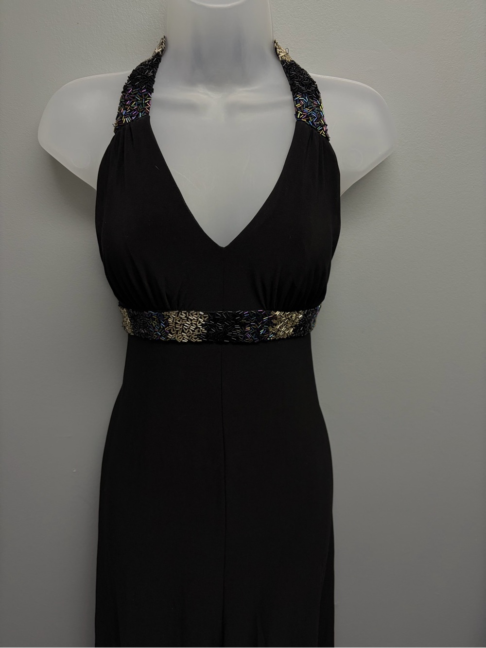 Motherhood Black Halter Dress with Beaded Accents